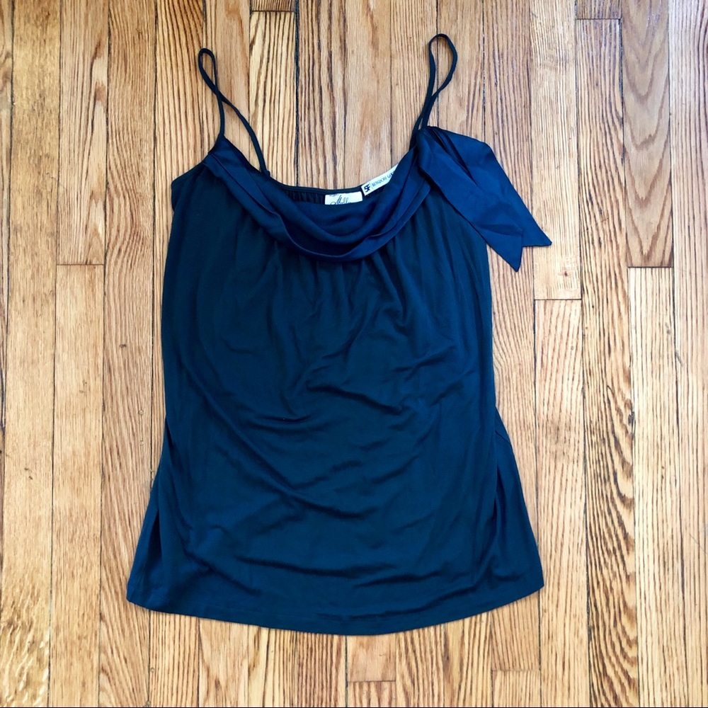 Milly Black Top with Silk Neckline and Bow